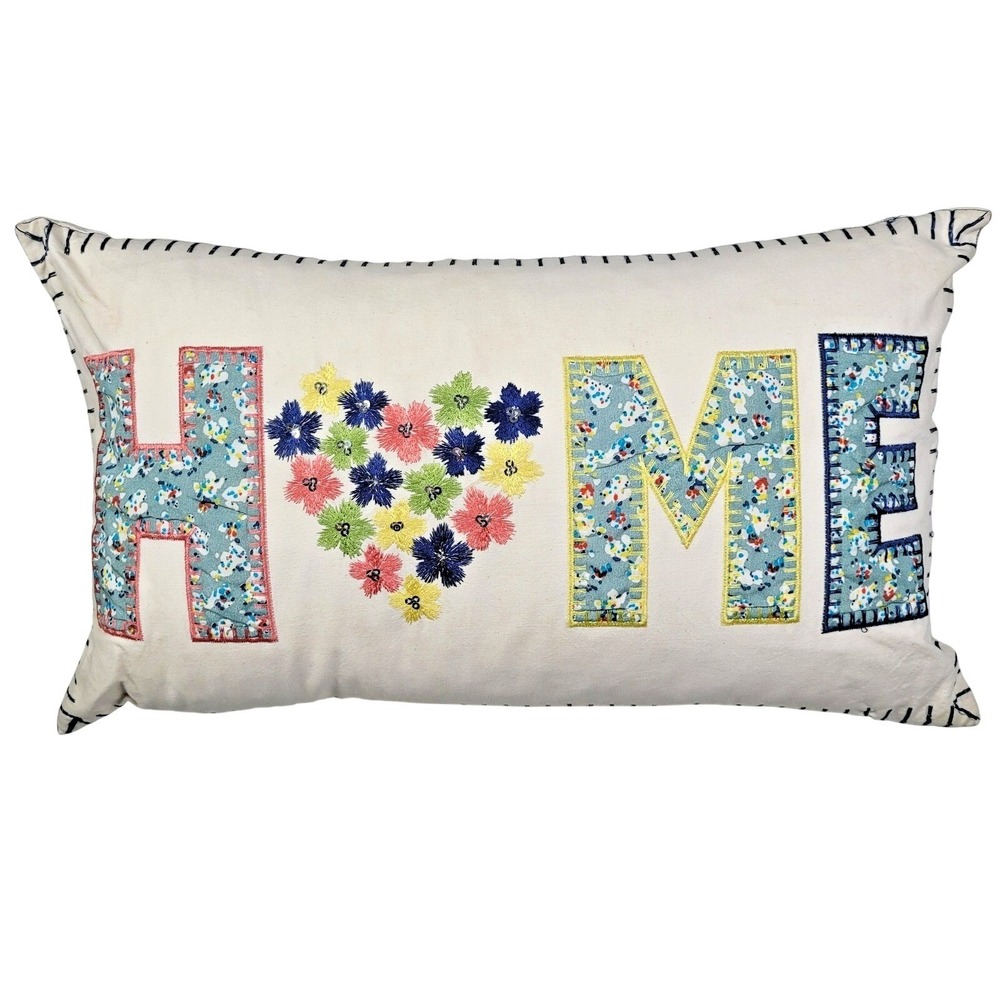 HOME Duck Down Feathers Throw Pillow 12x20 Sequins Embroidered by Cynthia Rowley